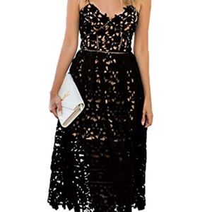 Black V Neck Sleeveless Lace Dress